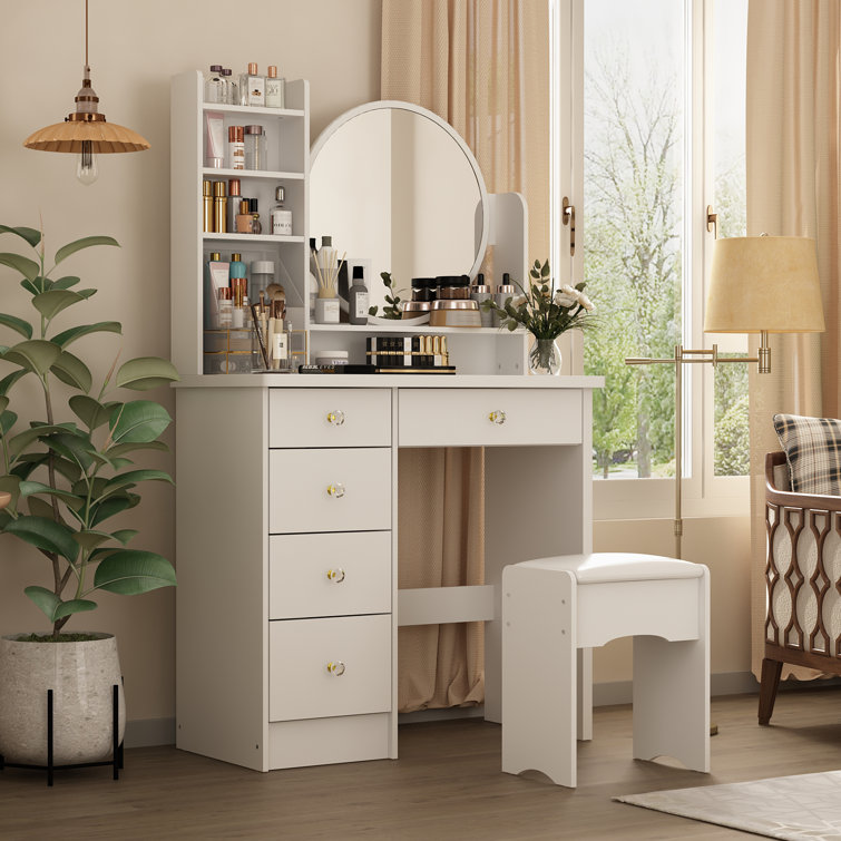 Commodore vanity set online with stool and mirror